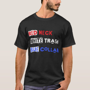 Camiseta Collar azul de la basura blanca de cuello rojo