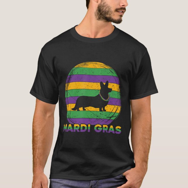 Camiseta Collar de cuentas Corgi Mardi Gras Perro (Anverso)