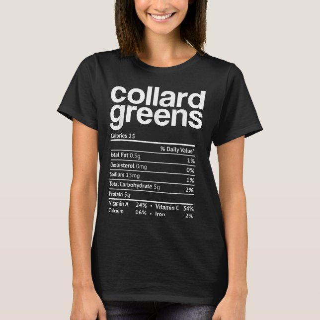 Camiseta Collard Greens Nutrition Facts Funny Thanksgiving  (Anverso)