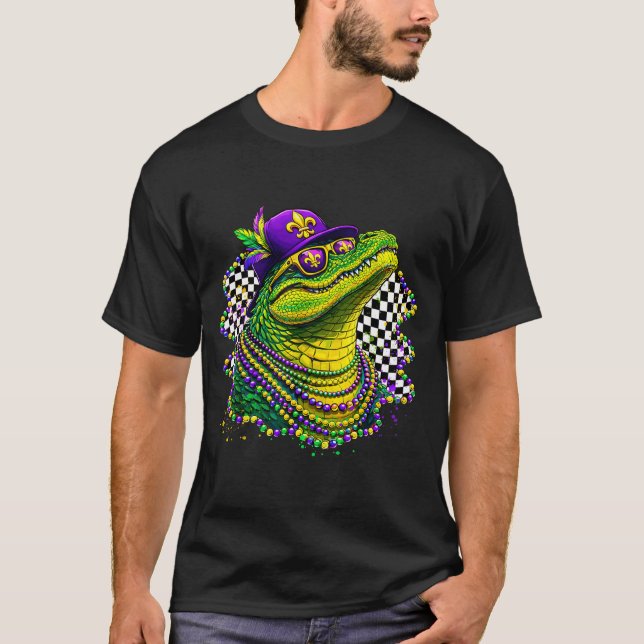 Camiseta collares de cocodrilo de Mardi gras flor de lis ca (Anverso)