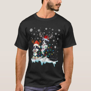 Camiseta Collie Barbudo Luces de Navidad Sombrero de Santa 