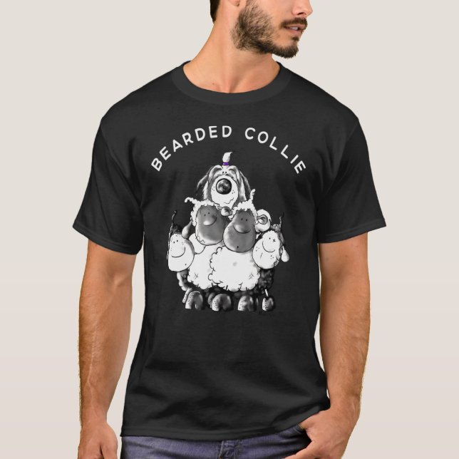 Camiseta Collie con barba con oveja I con raza de perro (Anverso)