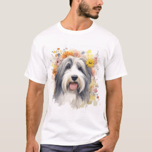 Camiseta Collie con barba entre flores silvestres 1