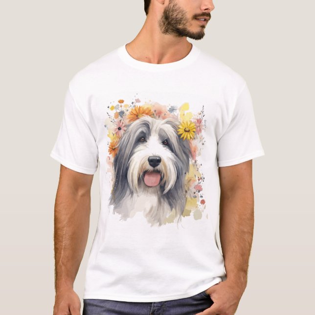Camiseta Collie con barba entre flores silvestres 1 (Anverso)