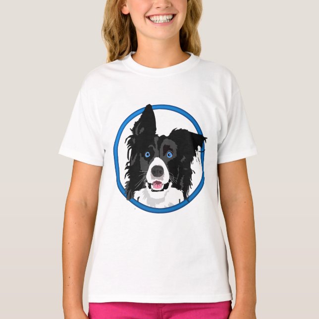Camiseta Collie de borde blanco y negro con ojos azules bri (Anverso)