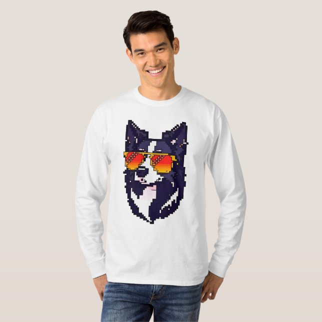 Camiseta Collie de borde de píxeles (Anverso completo)