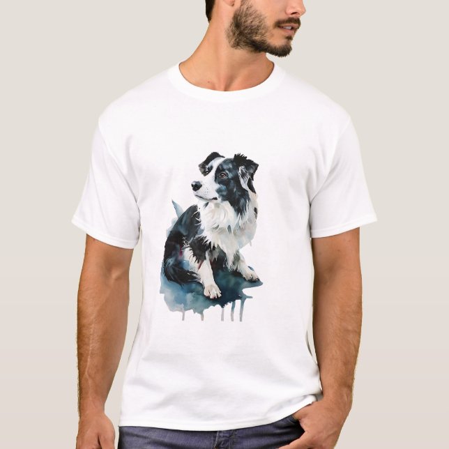 Camiseta Collie de borde - Inteligente, Energético, (Anverso)
