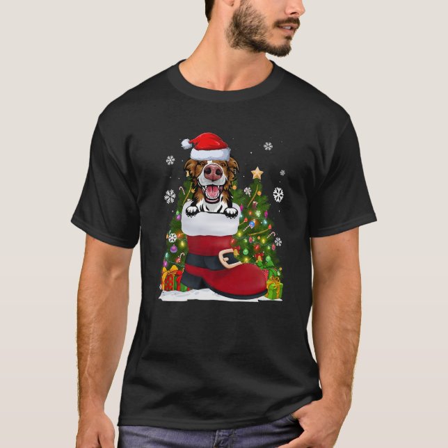 Camiseta Collie de frontera en los Navidades feos de zapato (Anverso)