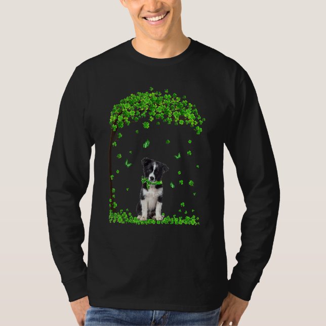 Camiseta Collie de frontera St Patricks Día Perro Shamrock  (Anverso)