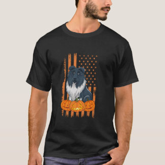 Camiseta Collie Dog Bandera Americana Halloween Patriótico