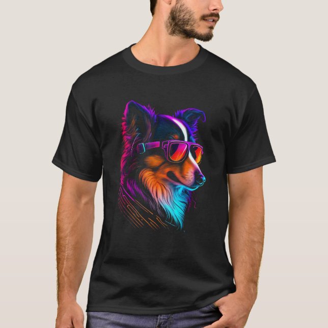 Camiseta Collie Dog owner Vaporwave Notorious DJ (Anverso)