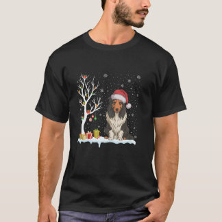 Camiseta Collie Dog Santa Hat Festive Tree Light Xm