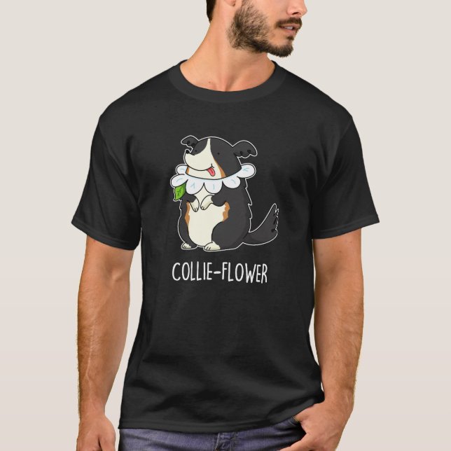 Camiseta Collie-flower Funny Border Collie Dog Pun Dark BG (Anverso)