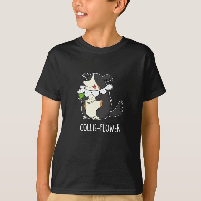 Camiseta Collie-flower Funny Border Collie Dog Pun Dark BG (Anverso)