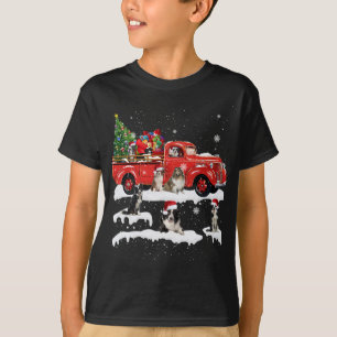 Camiseta Collie Fronteriza Montando Camión Rojo Feliz Navid