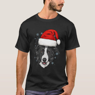 Camiseta Collie Fronteriza Santa Hat Navidades Niños Chicas