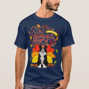 Camiseta Collie fronterizo usando Gorra turco otoño gracias