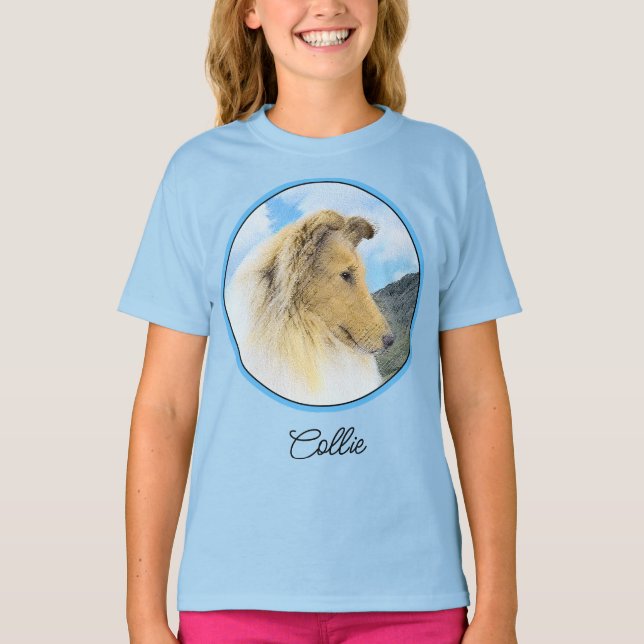 Camiseta Collie in Mountains (Rough) Pintura - Dog Art T-S (Anverso)