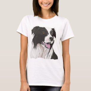 Camiseta Collie negra y blanca con ojos marrones