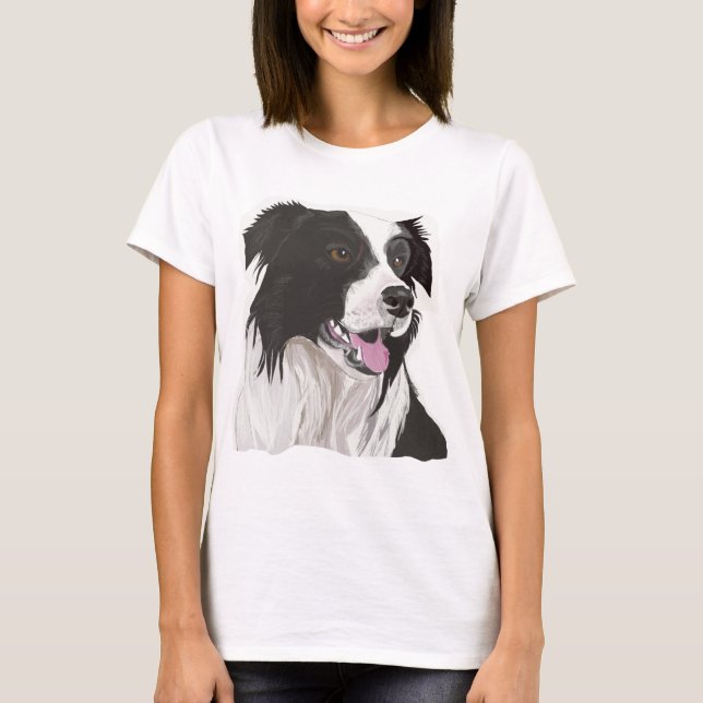 Camiseta Collie negra y blanca con ojos marrones (Anverso)