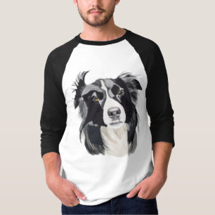 Camiseta Collie negra y blanca con ojos marrones