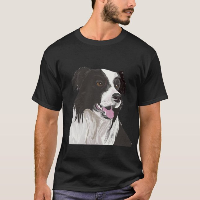 Camiseta Collie negra y blanca con ojos marrones (Anverso)