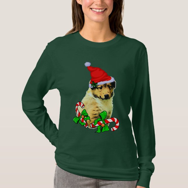 Camiseta Collie Puppy Navidades Merry (Anverso)
