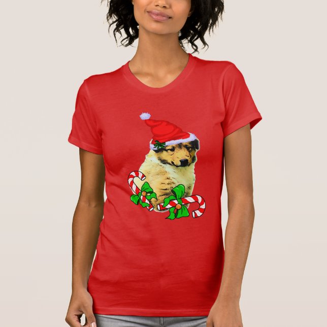 Camiseta Collie Puppy Navidades Merry (Anverso)