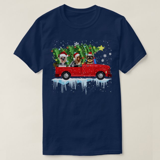 Camiseta Collie Red Car Truck Árbol de Navidad Funny Santa  (Diseño del anverso)