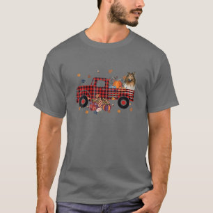 Camiseta Collie Riding Truck Pumpkin Las hojas de otoño cae