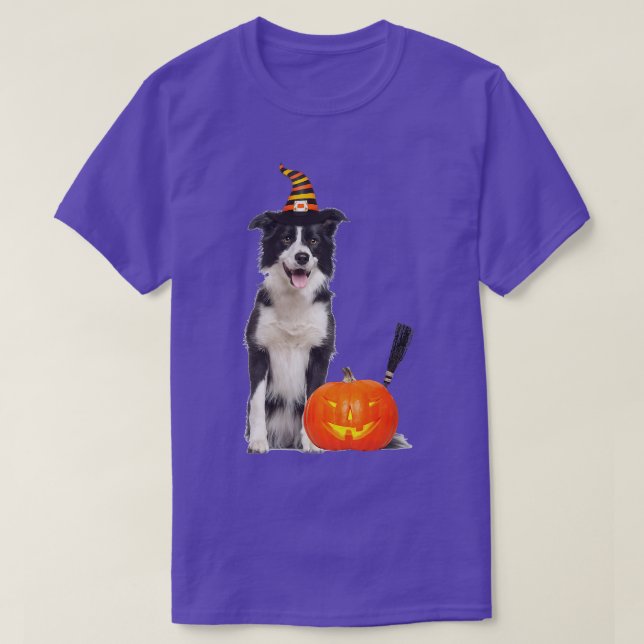 Camiseta Collie Witch Gorra Halloween Cstume de perro 1218 (Diseño del anverso)