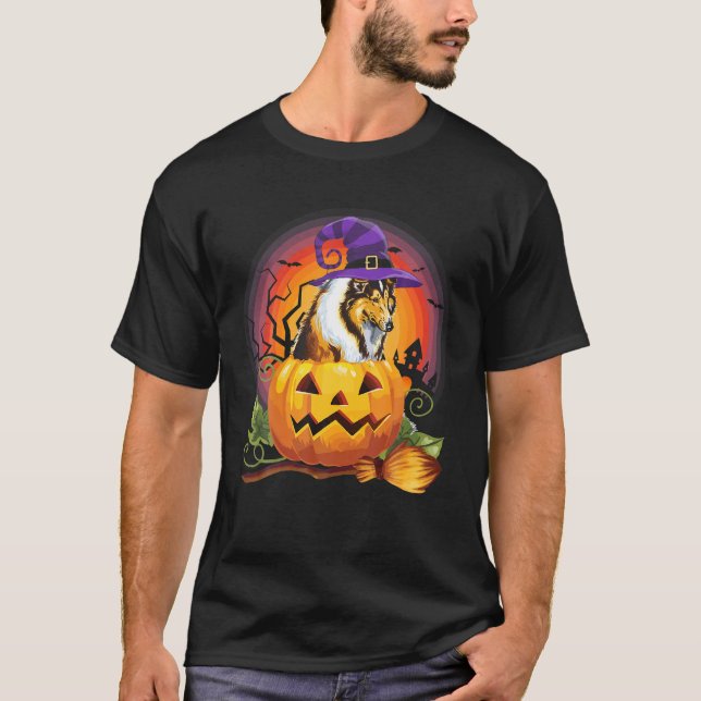 Camiseta Collie Witch Pumpkin Halloween Perro Lover Costume (Anverso)