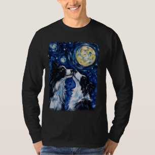Camiseta Collies Borde los perros Pintura nocturna estrella