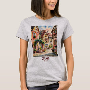 Camiseta Colmar Francia Alsacia Pueblo Arte Acuarela Viaje