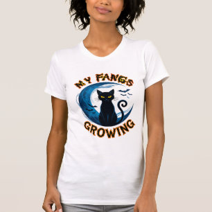 Camiseta Colmillos Crecientes Halloween Gato Negro Luna Azu