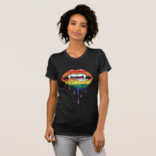 Camiseta Colmillos de vampiro goteando labios arcoíris Ar