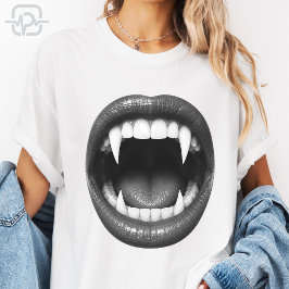 Camiseta Colmillos de vampiro góticos de Halloween en blanc
