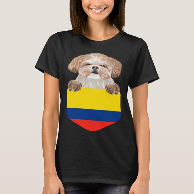Camiseta Colombia Flag Shih Tzu Dog In Pocket (Anverso)