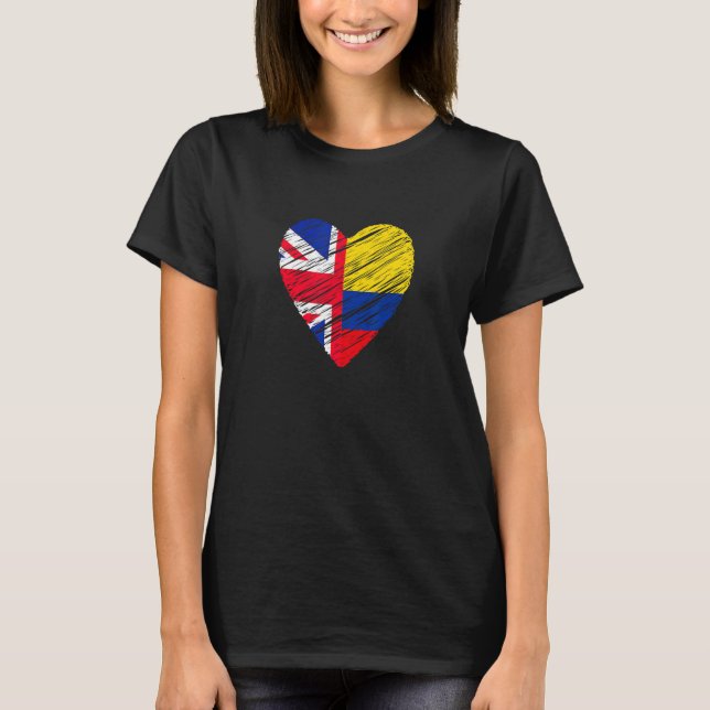 Camiseta Colombia Gran Bretaña Corazón Bandera Del Reino Un (Anverso)