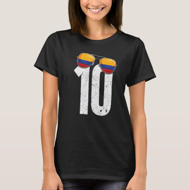 Camiseta Colombia: Jugador de fútbol número 10 bandera colo (Anverso)