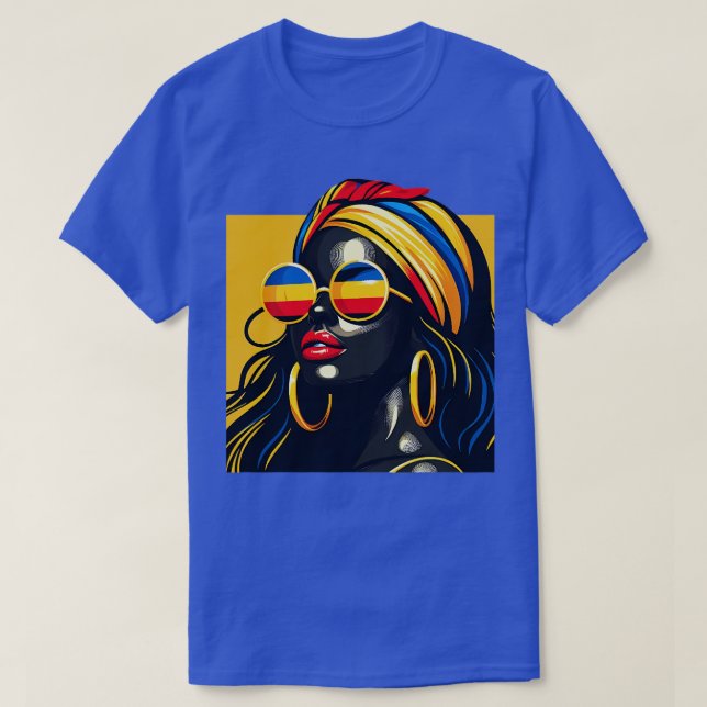 Camiseta Colombia: Souvenanas y bandera de mujer (Diseño del anverso)