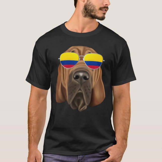 Camiseta Colombian Flag Bloodhound Dog Colombia Pocket (Anverso)