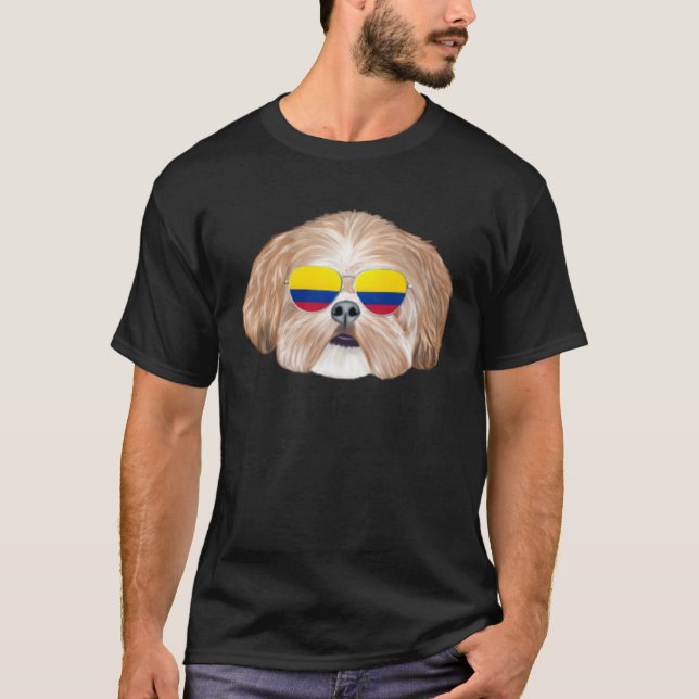 Camiseta Colombian Flag Shih Tzu Dog Colombia Pocket (Anverso)