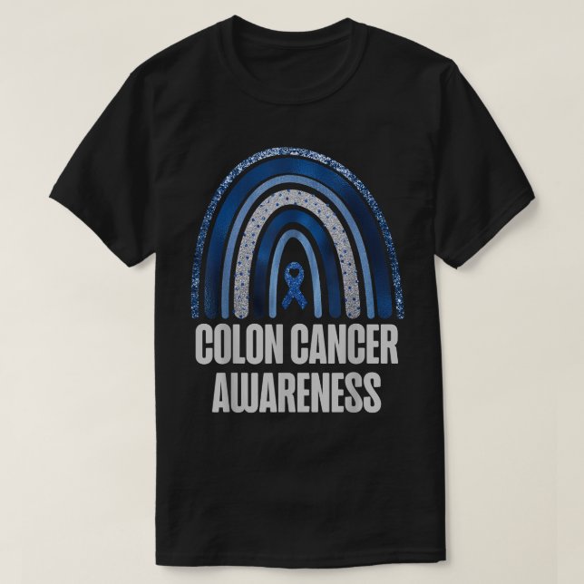 Camiseta Colon Cancer Awareness Blue Ribbon and Rainbow Tre (Diseño del anverso)