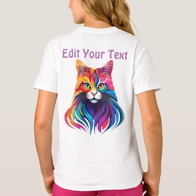 Camiseta Color arcoiris del retrato del gato de Maine (Reverso)