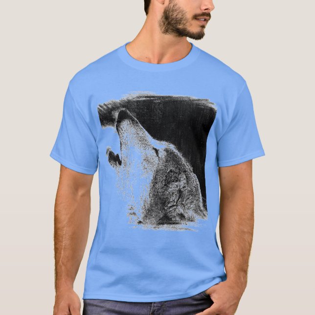 Camiseta Color azul del dibujo del lobo gris (Anverso)