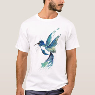Camiseta Color de agua azul del colibrí