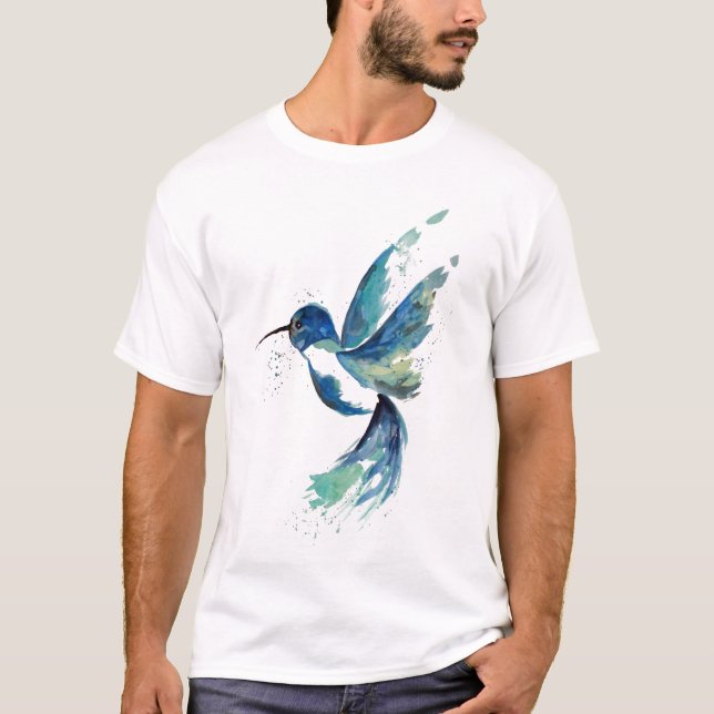 Camiseta Color de agua azul del colibrí (Anverso)