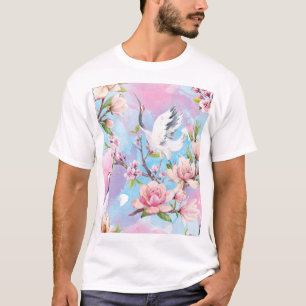 Camiseta Color de agua de la grúa roja Motif japonés