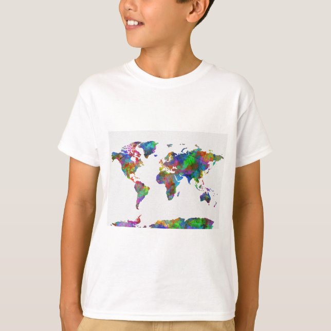 Camiseta color de agua del mapa mundial (Anverso)